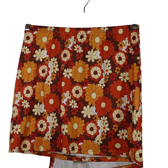 Shein Curve Retro Floral Brown 2-Pc Crop Top and Pull-on Skirt Women Size OXL 12 - Picture 5 of 14